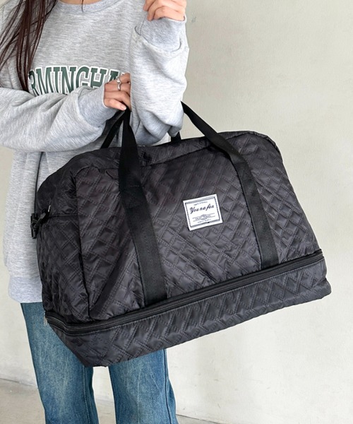レスポ黒 キルティング ボストンバッグ ボストンバッグ 軽量キルティングトラベルバッグ レディース