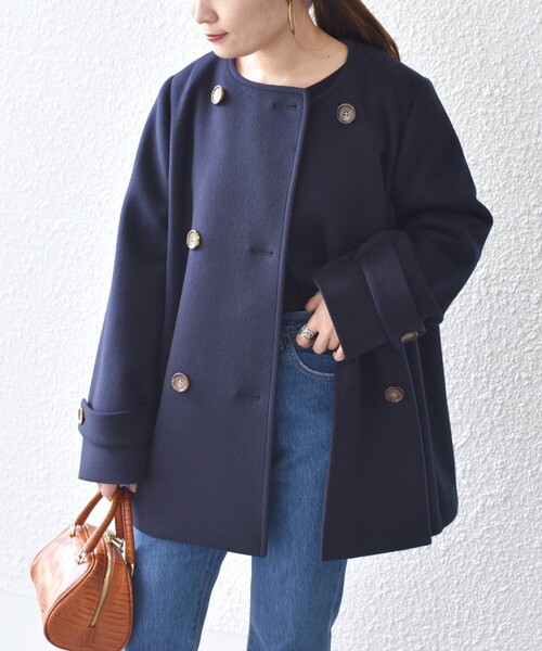 【美品】SHIPSシップス ウール混 Pコート ネイビー　Lサイズ SHIPS（シップス） ピーコート MEDIUM ネイビー レディース : ZOZOTOWN