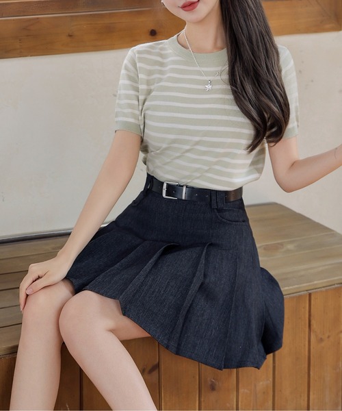 【 Jeans】プリーツ デニム ミニスカート ※送関込 Jewelobe デニムスカート デニムプリーツミニスカート