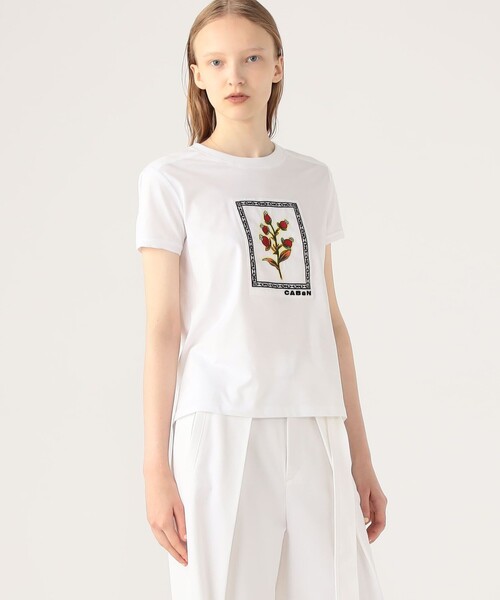 【美品】  CABaN / キャバン | スビンコットン パレルモプリント Ｔシャツ | S | ホワイト | レディース caban（キャバン）の「□CABaN スビンコットン パレルモプリントT