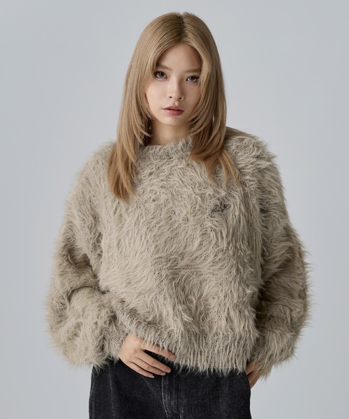 セーター ニット ワンポイントフェザーショートニット「UNISEX