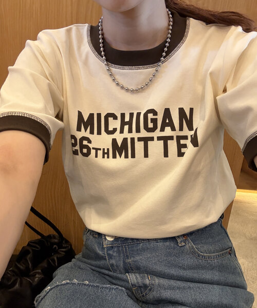 tシャツ 「ユニセックス」アソートロゴプリントリンガーTシャツ レディース メンズ | Discoat | 12