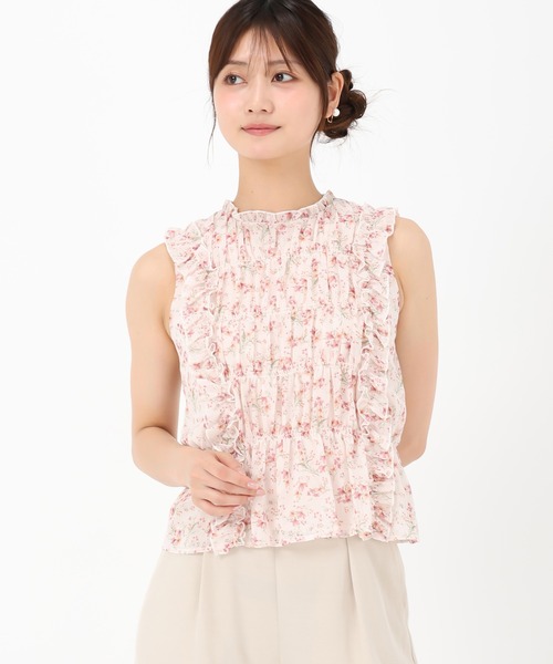 ミッシュマッシュ MISCH MASCH 2025春夏新作 小花柄シャーリングノースリブラウス （BLACK） MISCH MASCH ブラウス シャツ 2025春夏新作 小花柄シャーリング