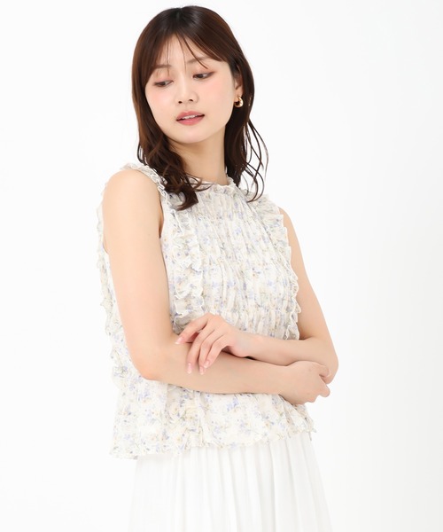 ミッシュマッシュ MISCH MASCH 2025春夏新作 小花柄シャーリングノースリブラウス （BLACK） セール】2025春夏新作 小花柄シャーリングノースリブラウス