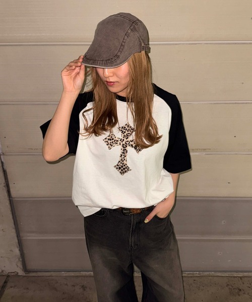tシャツ ラインストーン柄クロスアップリケTシャツ レディース メンズ
