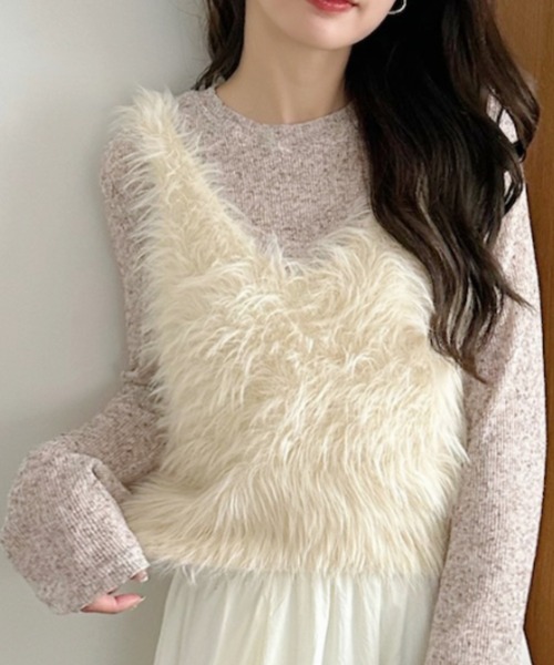 Ada. ベスト ジレ ふわもこ シャギー ファー レディース : ZOZOTOWN