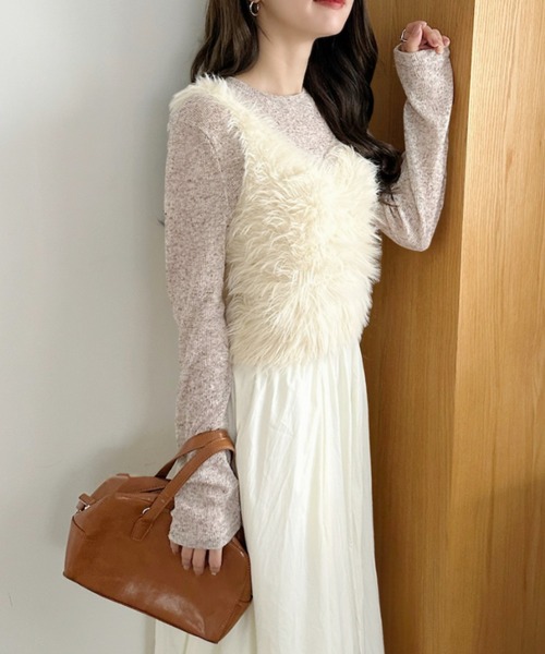 Ada. ベスト ジレ ふわもこ シャギー ファー ベスト レディース