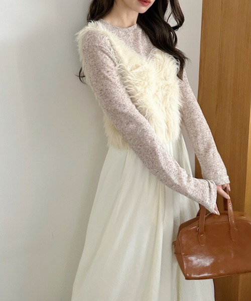 Ada. ベスト ジレ ふわもこ シャギー ファー ベスト レディース