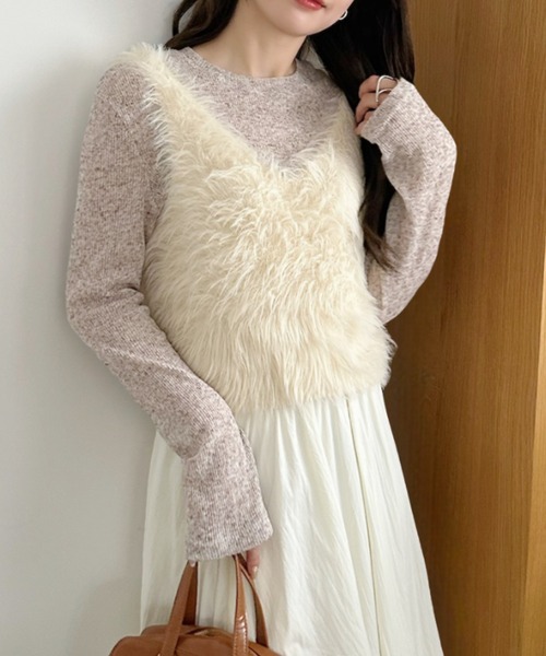 Ada. ベスト ジレ ふわもこ シャギー ファー ベスト レディース