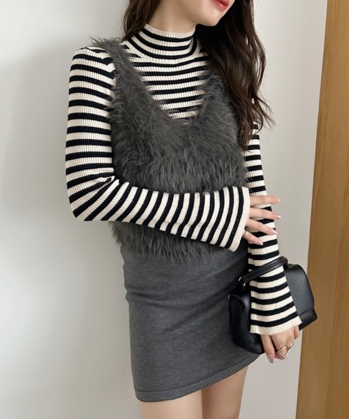 Ada. ベスト ジレ ふわもこ シャギー ファー ベスト レディース