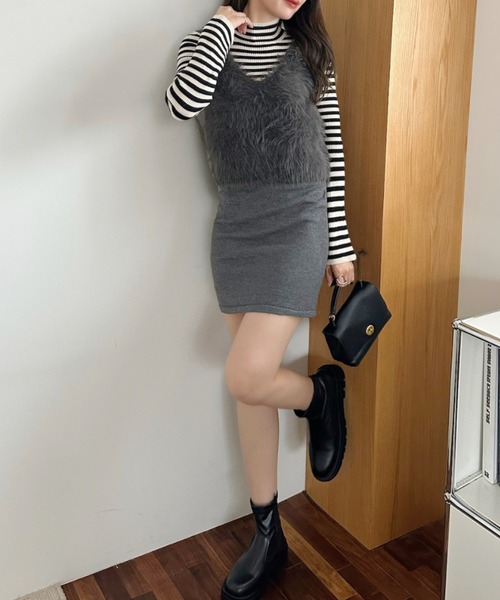 Ada. ベスト ジレ ふわもこ シャギー ファー ベスト レディース