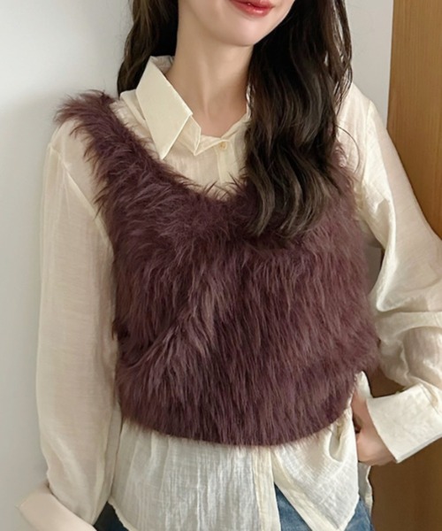 Ada. ベスト ジレ ふわもこ シャギー ファー ベスト レディース Ada. ベスト ジレ ふわもこ シャギー ファー ベスト レディース