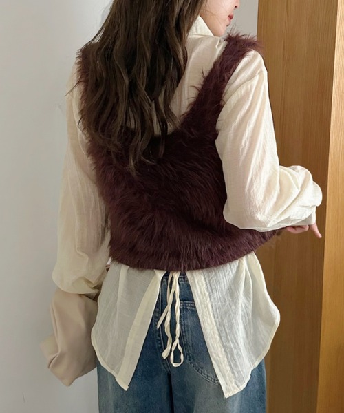 Ada. ベスト ジレ ふわもこ シャギー ファー ベスト レディース