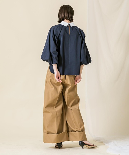 「Gready Brilliant」 「AuieF」7分袖ブラウス 38 ネイビー×ホワイト レディース_画像2