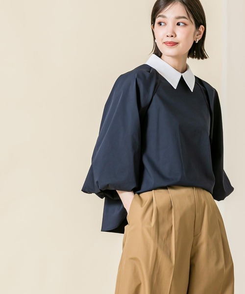 「Gready Brilliant」 「AuieF」7分袖ブラウス 38 ネイビー×ホワイト レディース_画像3