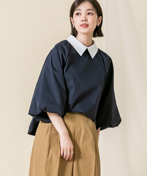 「Gready Brilliant」 「AuieF」7分袖ブラウス 38 ネイビー×ホワイト レディース_画像5