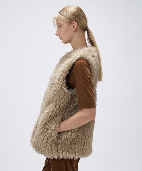 cloenc ベスト ジレ 「手洗い可」フェイクファージレ レディース