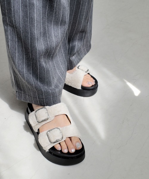 AmiAmi サンダル もこもこボアサンダル/ダブルベルト厚底コンフォート