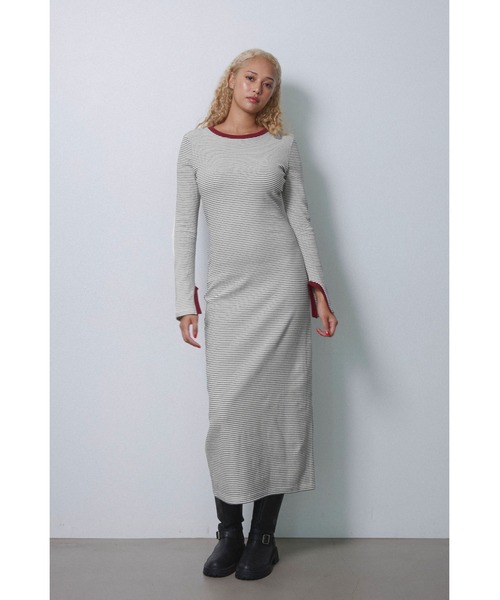 Alexiastam ウェルネス カップ付きワンピース ALEXIA STAM（アリシアスタン） ワンピース Striped Long Sleeve Dress