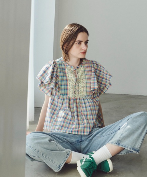 「Unitage」 半袖ブラウス FREE グリーン レディース_画像4