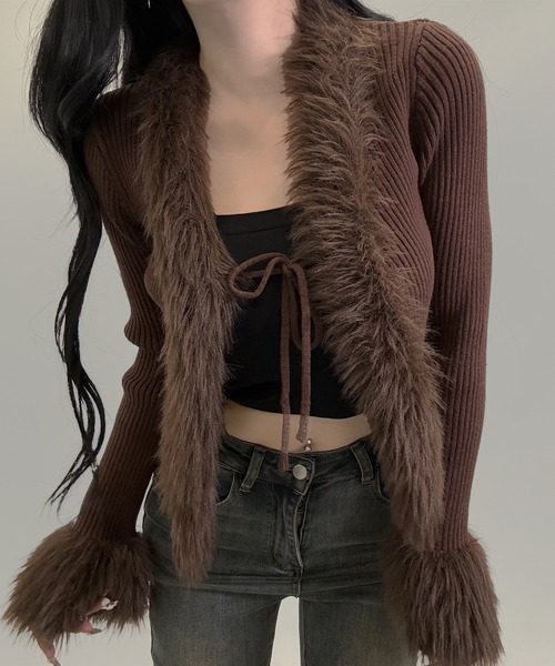 FOLLOWIN（フォロウィン） カーディガン ファーデザインリブ