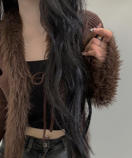 FOLLOWIN（フォロウィン） カーディガン ファーデザインリブ