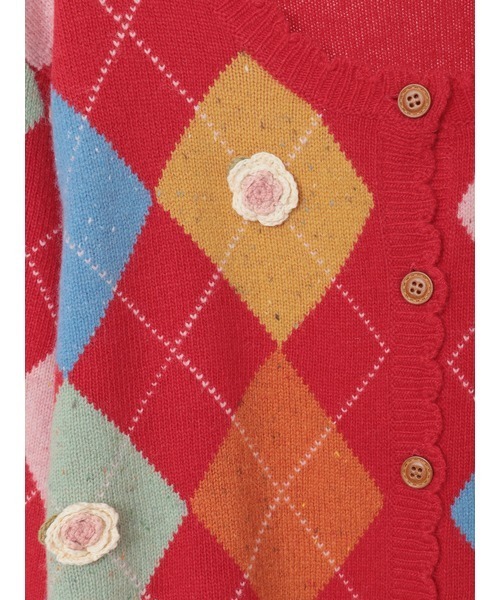 ピンクハウス 花モチーフ付き赤カーディガン Mサイズ PINK HOUSE（ピンクハウス） カーディガン ローズモチーフ使い