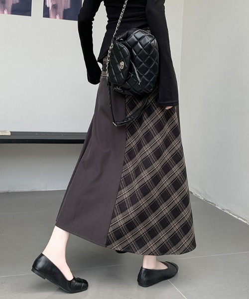 Diosfront スカート アシメ異素材切替チェックスカート : ZOZOTOWN