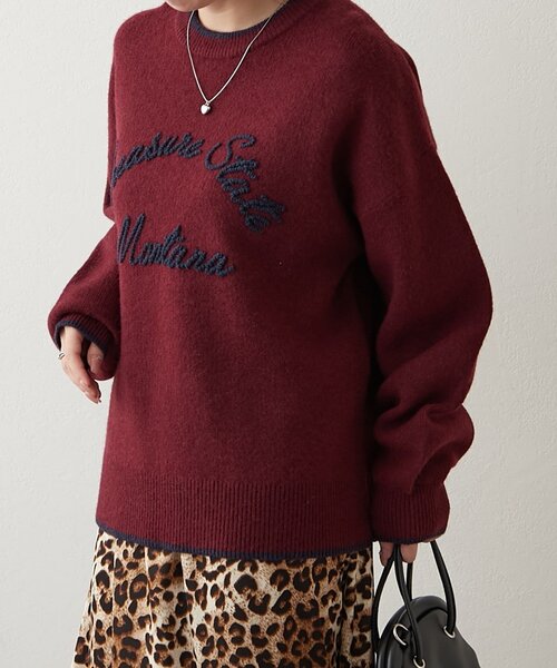 【未使用タグ付き】ヨーコチャン　セーター　ニット　スウェット　刺繍　ウール NAO（ナオ） ニット セーター 「NAO」コード刺繍ロゴプルオ−バー