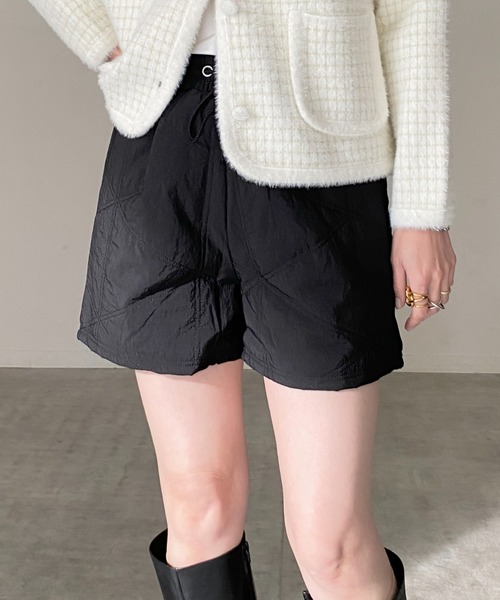 She's Closet パンツ ハイウエスト台形キュロット中綿キルティング