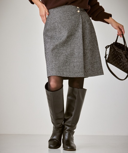 CELINEスカートラップスカートゴールドボタン ウールスカート CELINE セリーヌ スカート CELINEスカートラップスカートゴールド