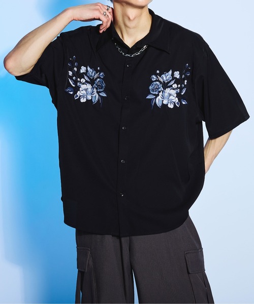 「Ellno Loset」 7分袖シャツ MEDIUM ブラック メンズ_画像6