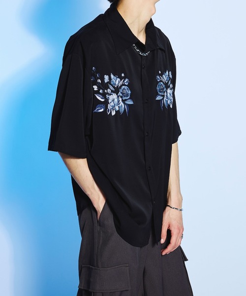 「Ellno Loset」 7分袖シャツ MEDIUM ブラック メンズ_画像7
