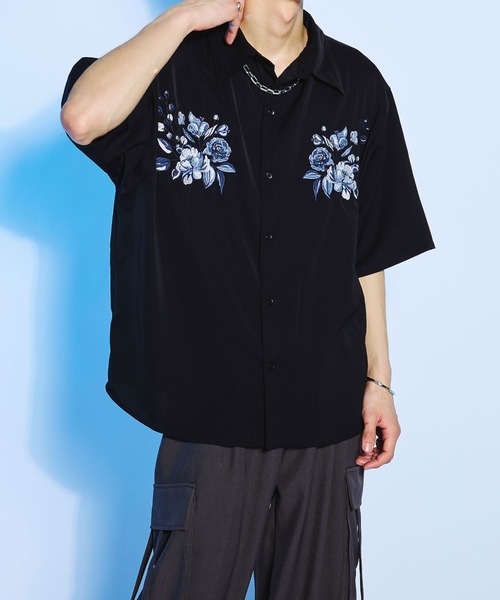 「Ellno Loset」 7分袖シャツ MEDIUM ブラック メンズ_画像8