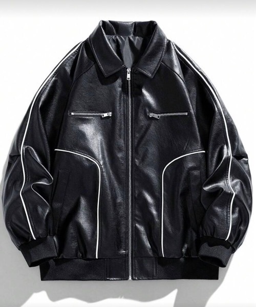 MONOCHROME ブルゾン アウター パイピングラグランレザージャケット