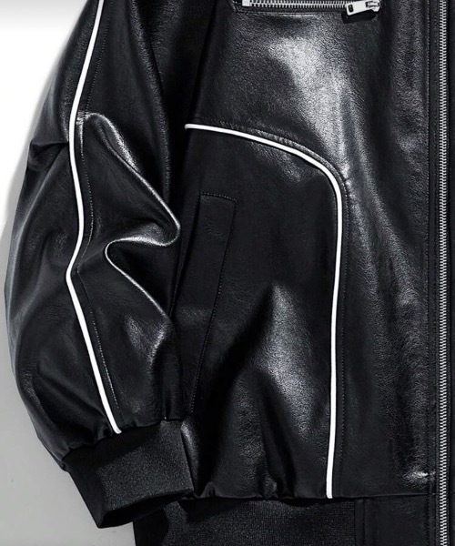 MONOCHROME ブルゾン アウター パイピングラグランレザージャケット