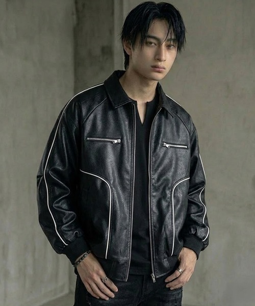 MONOCHROME ブルゾン アウター パイピングラグランレザージャケット