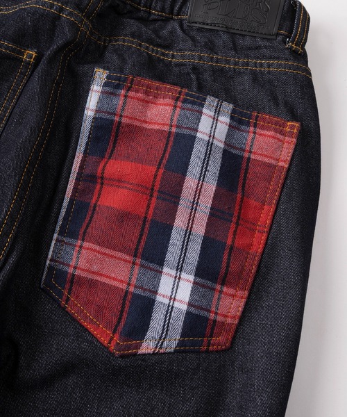ジーンズ 「72」「PLES」チェック柄/カモフラ柄 部分使い ワイド