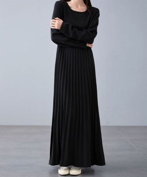 プリーツプリーズ ノースリーブワンピース シワ加工 マキシ プリーツ LL 黒 PLEATS PLEASE ISSEY MIYAKE（ロングワンピース/マキシワンピース）の