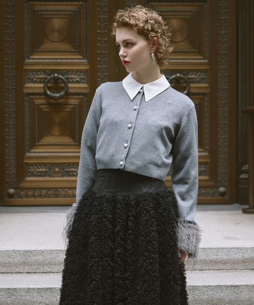 エイミーイストワールカーディガン未使用 エイミーイストワール EIMY ISTOIRE EIMYロゴバイカラーニット