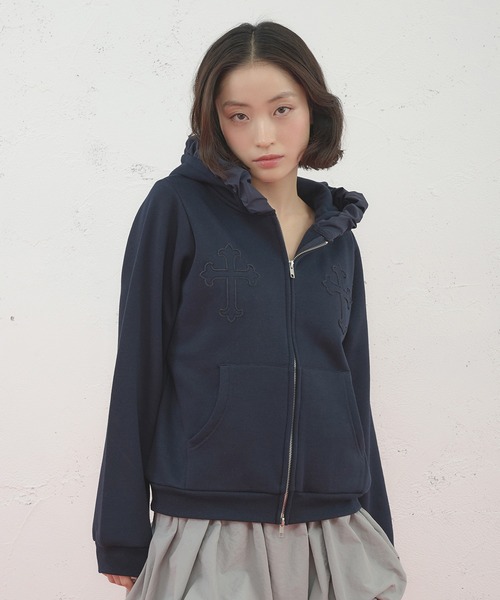 【お値下げ】frill hoodie  ロージーモンスター　フリル　パーカー FCMM パーカー 「日本限定」FRILL CROSS HOODIE / フリルクロス