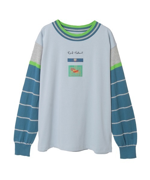 Karl Helmut tシャツ ボーダー袖使いレイヤード風カットソー