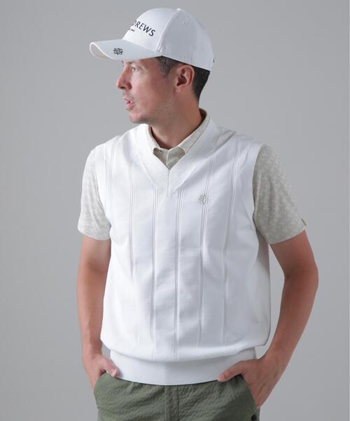 St ANDREWS セーター ニット 14G天竺×ケーブル Vネックニットベスト