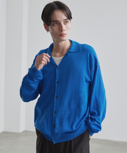 なおページ ブルー カーディガン LUENNA カーディガン 「LUENNA」Basic Open-Collar Shirt Cardigan