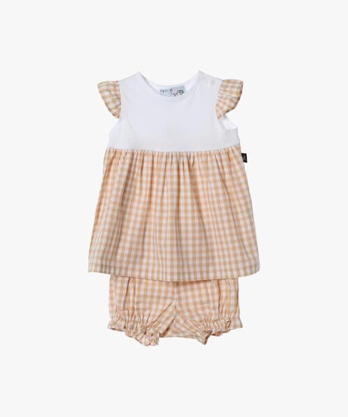 ベビー服 ロンパース ベビー ギンガムチェック コットン ショート ブルマ