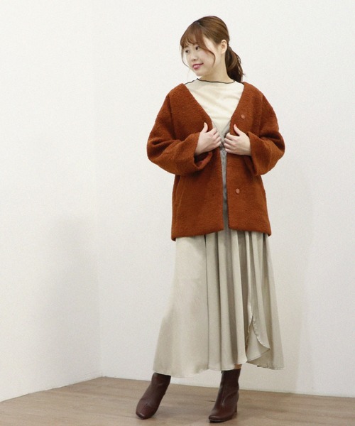 「Cheek」 ノーカラージャケット MEDIUM ベージュ レディース_画像4