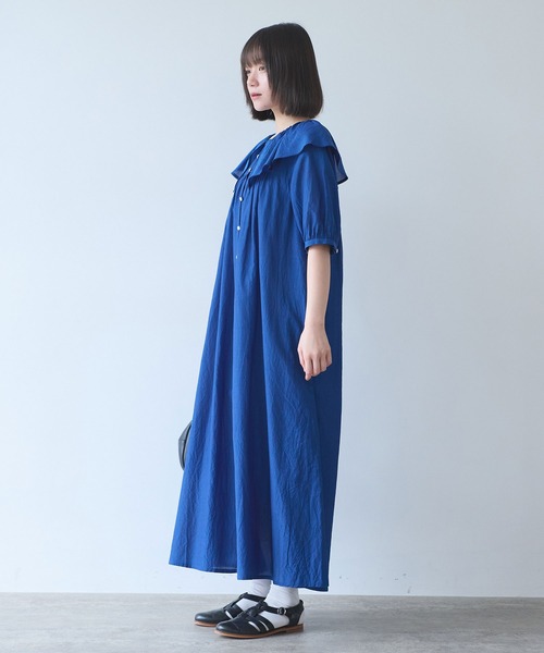 タオコムデギャルソン チュールワンピース 半袖 バックリボン ブルー 25SS bulle de savon（ビュルデサボン） ワンピース 半袖 コットン/キュプラ