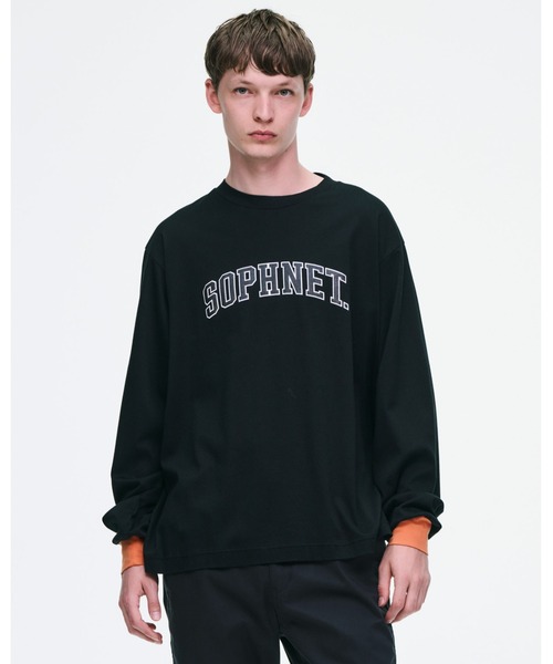 SOPHNET. ロゴ 長袖カットソー ブラック SOPHNET.（ソフネット） tシャツ COLLEGE LOGO COLOR RIBBED L/S WIDE