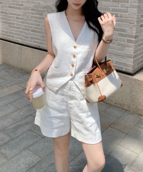 archivio ノースリーブポロシャツ ショートパンツ セットアップ Aelina セットアップ ノースリーブトップスショートパンツセットアップ