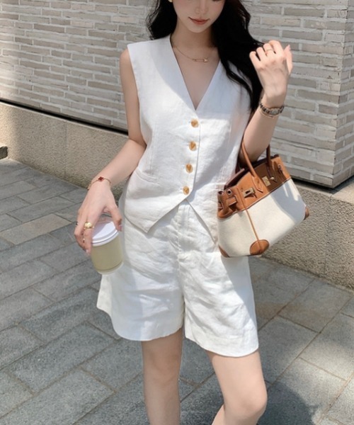 Aelina セットアップ ノースリーブトップスショートパンツセットアップ